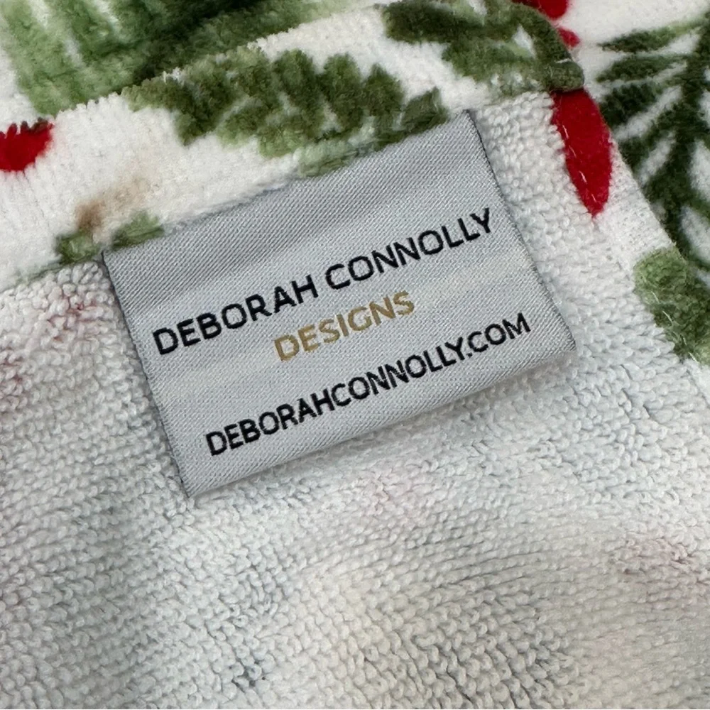 Deborah Connolly Designs Christmas Holly Leaves & Berries Bath Hand Towels 2pcs